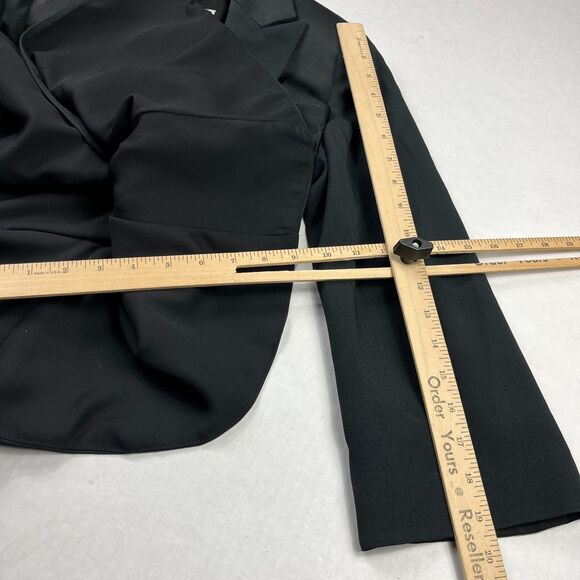 Armani Collezioni Black Satin Trim Classic Blazer 12 Ruched 3/4 Sleeve Jacket - Picture 8 of 13